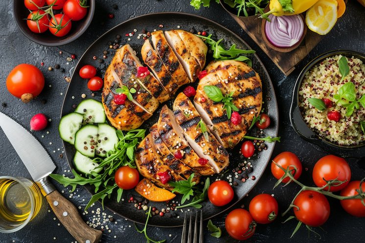 repas protéiné avec du poulet et du quinoa